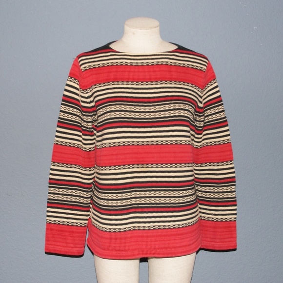 RALPH LAUREN Red Textured Jacquard Stripes Pullover Sweater sz M Petite - Picture 1 of 8